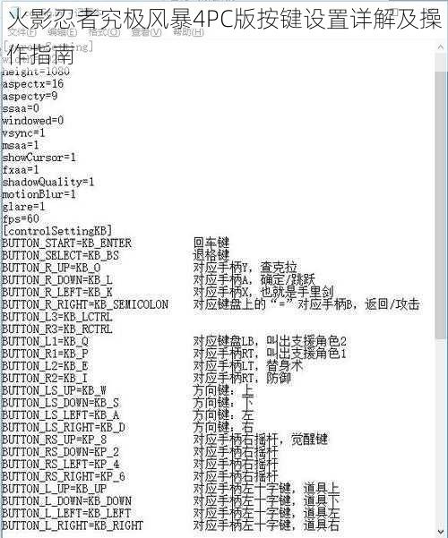 火影忍者究极风暴4PC版按键设置详解及操作指南